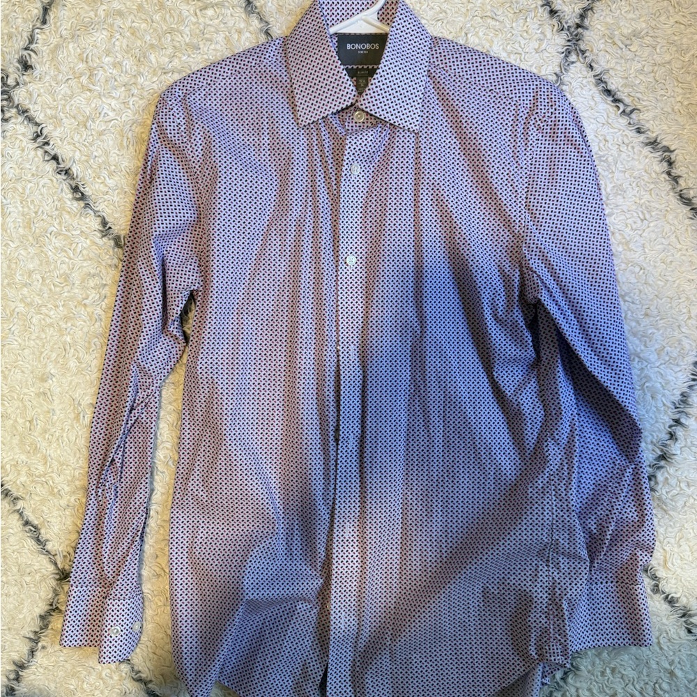 Bonobos Men's Red and Blue Patterned Shirt